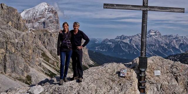 Gerhard Heidorn mit seiner Tochter Zoe auf dem Hexenstein (Dolomiten) 2020, Foto: Gerhard Heidorn